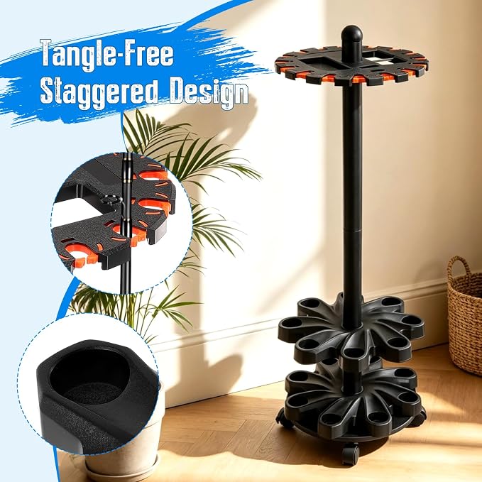 Fishing Rod Holder for Garage Storage, Holds Up to 16 Rods | Fishing Pole Holders, 360 Degree Rotating Pole Rack with Wheels for Ground, Fishing Pole Storage