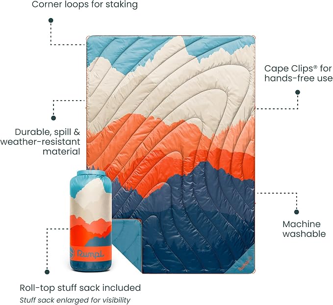 Rumpl Original Puffy 1-Person Blanket for Camping and Outdoors, Teton Glow