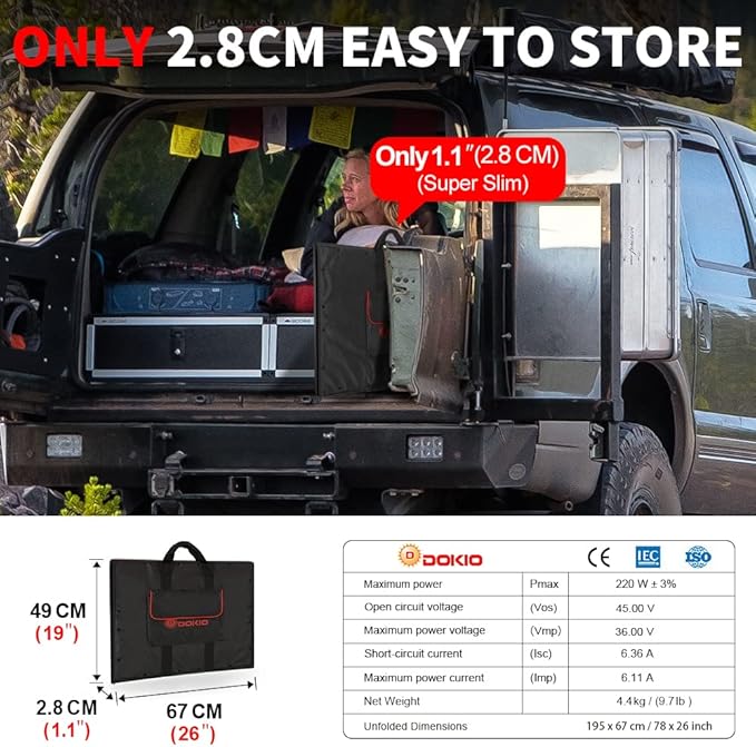 DOKIO 200W 36V Portable Foldable Solar Panel Kit, Compact 20x27.4in Design 9.7lb with Standalone Controller and USB, Monocrystalline Charger for 24V Batteries, Power Stations, RV Camping Emergency Use