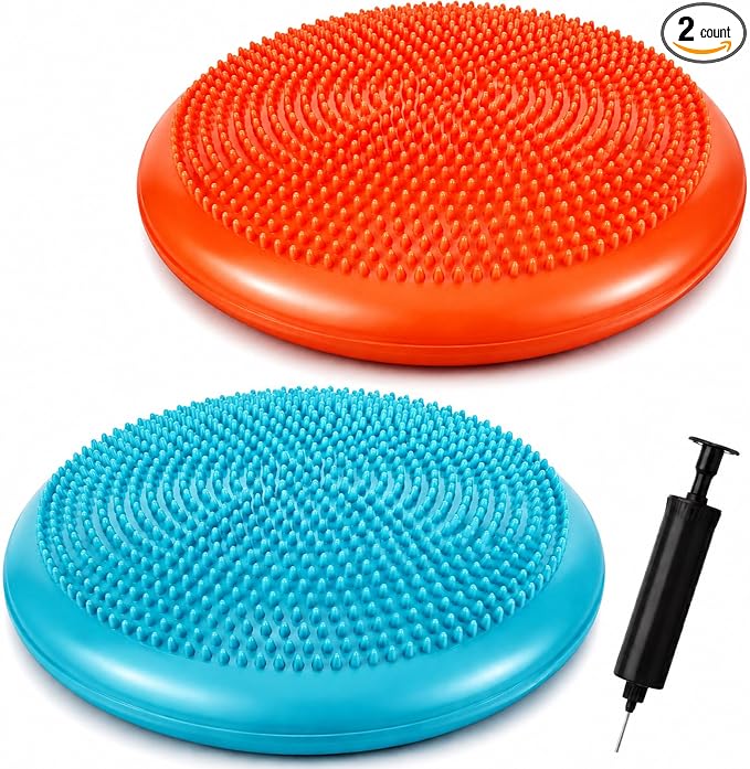 Outus 2 Pcs Balance Disc Inflated Wobble Cushion for Sensory Kids 13. 4 Inch Wiggle Seat Flexible Seating with Hand Pump for Kids Men Women Classroom Exercise Office Home Chair