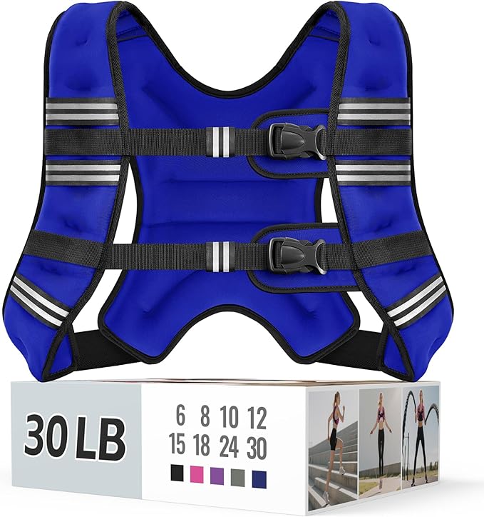 Zeerun Weighted Vest, 6lb/8lb/10lb/12lb/15lb/18lb/20lb/24lb/30lb for Men Women, Reflective Stripe Adjustable Buckle, Comfortable Durable Rucking Vest for Walking Running Strength Training
