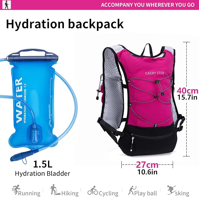 Lightweight Hydration Backpack, 1.5L Water Bag Running Vest | Marathon, Hiking, Cycling, Breathable Adjustable Design, Men & Women