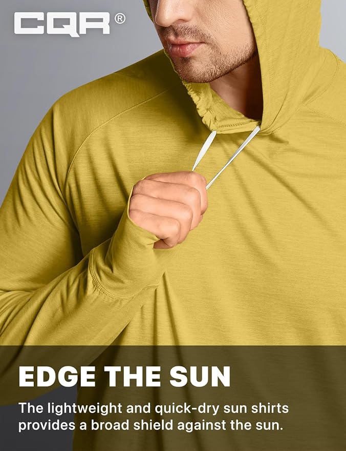 CQR Men's UPF 50+ Sun Protection Long Sleeve Quick Dry Athletic Shirts, Stretch Running Workout Hiking T-Shirts