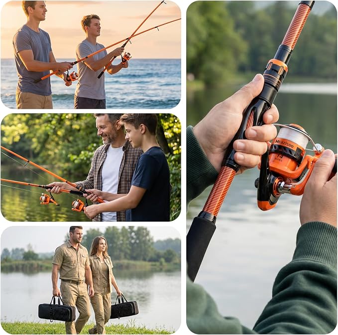Fishing Rod and Reel Combos, 2PCS Telescopic Fishing Rod | Spinning Reel Set with Carrier Bag, Freshwater Fishing Rod and Reel Combos Kits for Saltwater and Freshwater Fishing