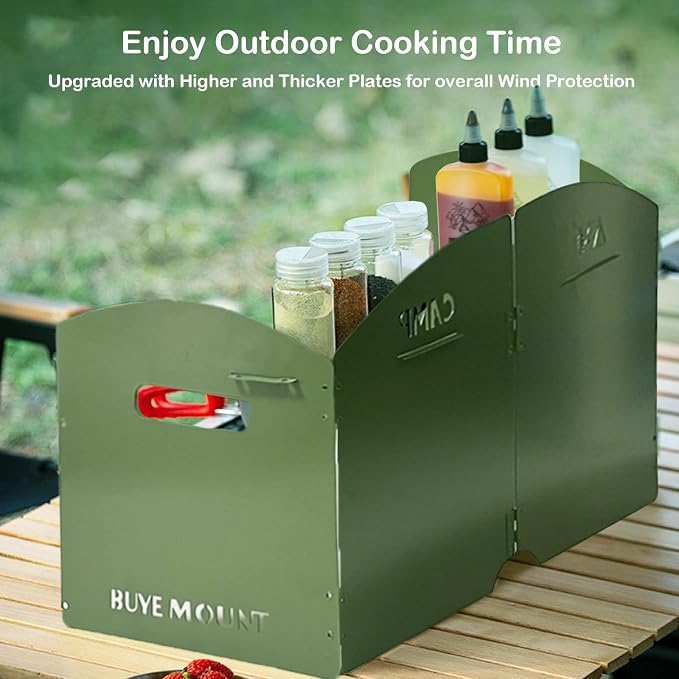 Stove Windscreen - Folding Camping Stove Windshield 4 Plates Stainless Steel Stove Windscreen with Shelf Board for Outdoor, Picnic, Backpacking and Cooking Green, Large, SW-01-Grn