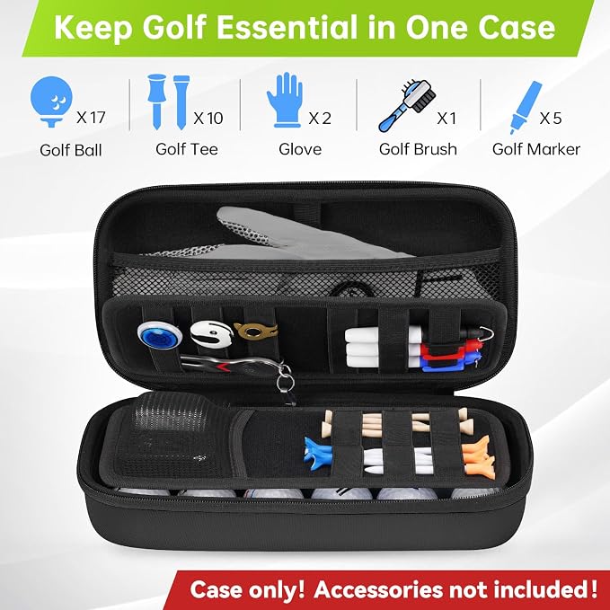 YOREPEK Golf Glove Holder with Removable Glove Shaper, Golf Valentines Gift, Protective Hard Shell Golf Accessories Case Bag with 2 Dividers Fits Balls, Tees, Markers, Cool Gifts for Golfers