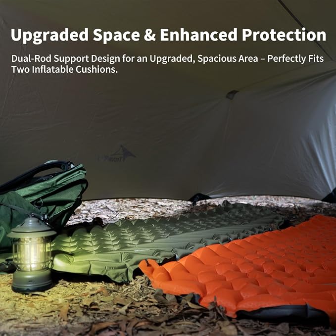 14ft Hammock Rain Fly Lightweight Waterproof Camping Tent Tarp with Doors and Dual Support Poles, Bushcraft Tarp Shelter for Backpacking Hiking Camping
