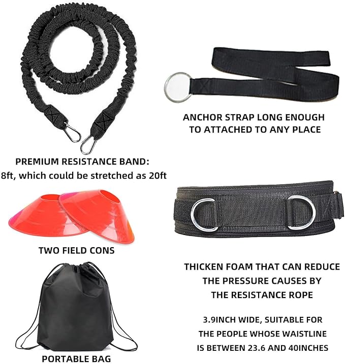 Speed Training Equipment, Resistance Band 80lb Multi-Sport Exercise Set with Handles Help to Improve Focus Explosive Agility Power Suit for Vertical Jumping Baseball Running Football