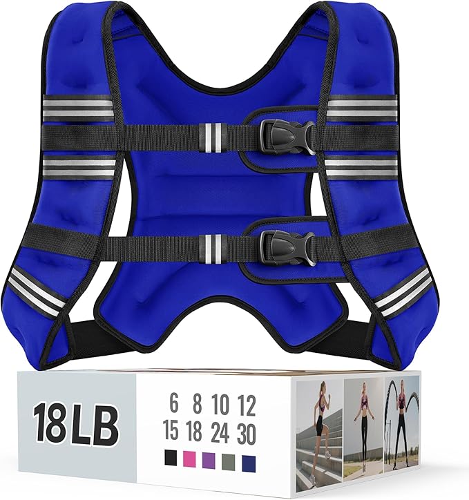 Zeerun Weighted Vest, 6lb/8lb/10lb/12lb/15lb/18lb/20lb/24lb/30lb for Men Women, Reflective Stripe Adjustable Buckle, Comfortable Durable Rucking Vest for Walking Running Strength Training