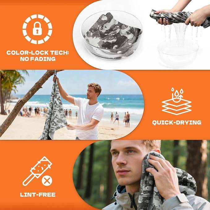Microfiber Sweat Towel 2 Pack 30" x 60" Gym Towel Camouflage Gray | Lightweight and absorbent microfiber towel with quick-dry, odor-resistant fabric for yoga, travel, camping and beach