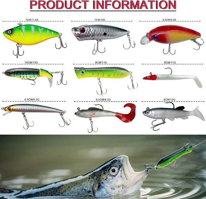 Fishing Lures Kit with Tackle Box Included Crankbait, Minnow, Spinnerbaits, Spoons, Soft Lures, Jigs, Hooks, Bait Rigs, Weights Sinkers, Topwater Lures Freshwater Saltwater 346/353Pcs