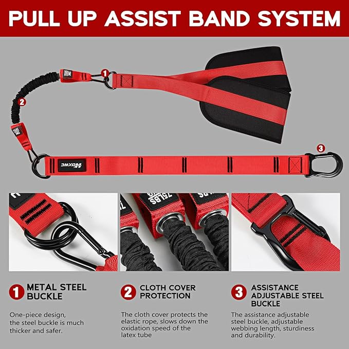 HOXWC Pull Up Assistance Bands, Adjustable Heavy Duty Resistance Band for Pull Up, 3 Pull Up Bands, Comfortable Fabric Feet/Knee Rest, Assistance Bands for Pull-Up, Home Fitness, Body Stretching