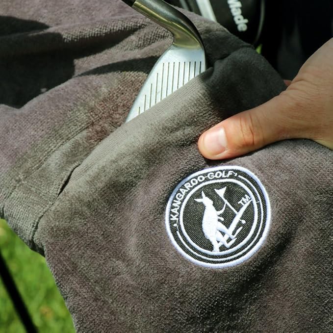 The Original Kangaroo Golf Towel – Premium French Terry Golf Towel with Built-in Cleaning Pouch, Super Absorbent & Quick Dry (Black or Grey)