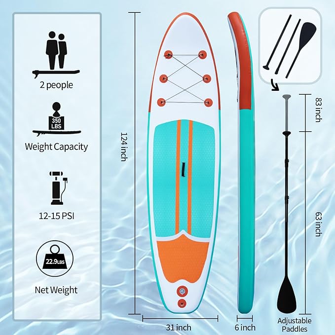 XHYCPY Inflatable Stand Up Paddle Board with SUP Accessories, Anti-Slip EVA Deck, 10’4’’ Inflatable Paddle Boards for Adults and Youth of All Skill Levels