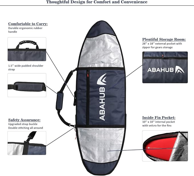 Abahub Premium Surfboard Travel Bag, Foam Padded Surf Board Cover, Shortboard Carrying Bags for Surfing, Outdoor, Airplane, Car, Truck,Size 6'0, 7'0, 7'6, 8'0, 8'6, 9'0, 9'6, 10'0