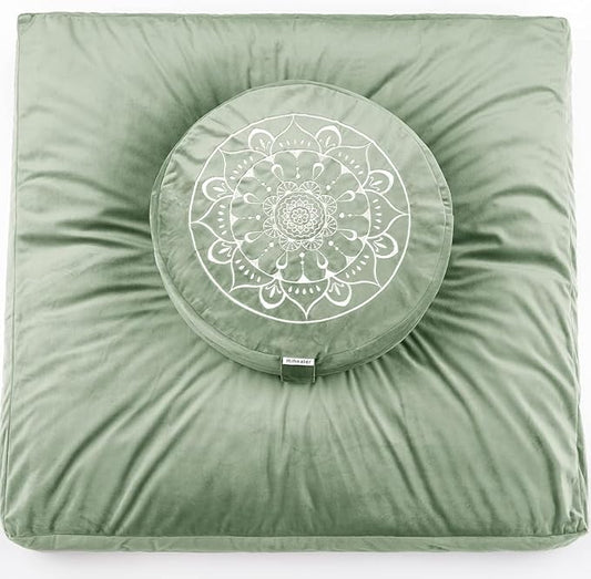 Hihealer Meditation Cushion, Traditional Tibetan Meditation Pillow Velvet Cover - Large Floor Cushion Seating for Adults - Yoga Buckwheat Bolster for Women、Moms