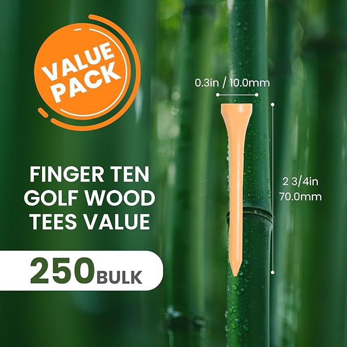 FINGER TEN Bamboo Golf Tees Wood 1 1/2 2 3/4 3 1/4 Inch Wooden Short Long Tee Color Bulk 250/500/1000/2000 Count for Men Women Kids in Red Pink USA Flag
