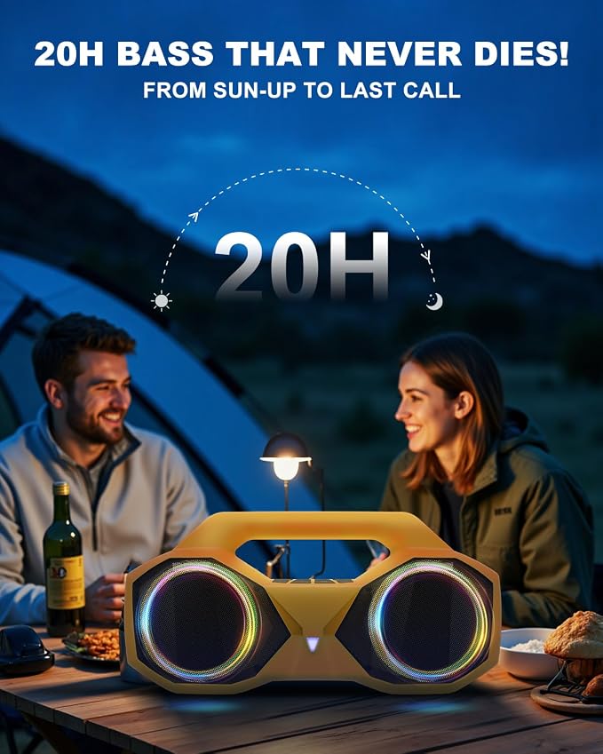 OZJ Bluetooth Speaker Outdoor Loud: 80W(Peak) with Bass, Portable Wireless Speaker with IPX7 Waterproof, 20H Playtime, RGB Lights, TWS for Outside, Beach, Work (Orange)