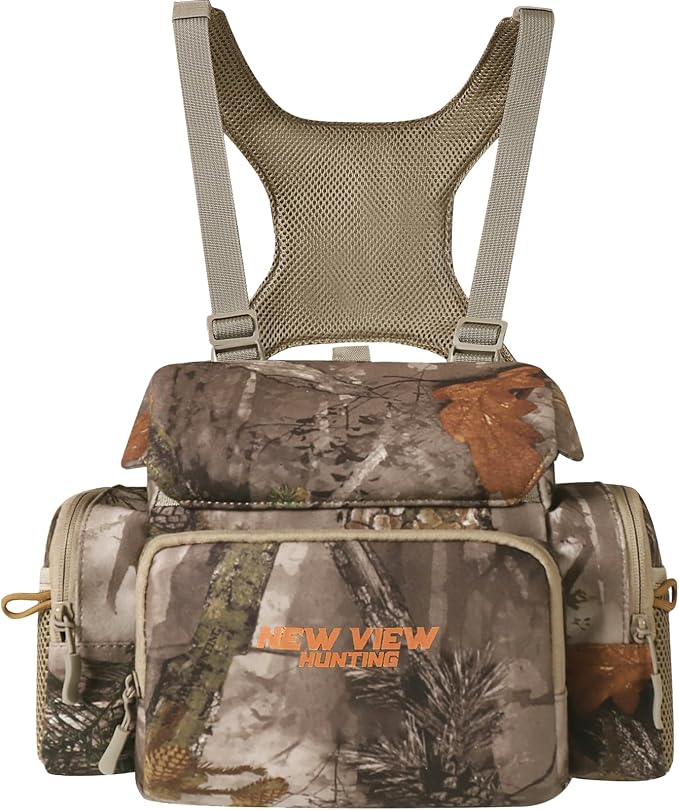 NEW VIEW Silent Hunting Binocular Harness Chest Pack with Rangefinder Pouch & Rain Cover, Stealth Bino Harness for Hunting, Fits Most Binoculars up to 10×56
