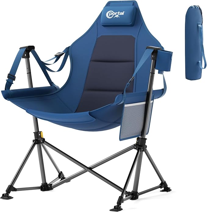 Portal Hammock Camping Chair Heavy Duty 400lbs - Swinging Chair Outdoor with Adjustable Recline & Headrest Pillow, Portable Hammock Swing Chair for Camping Beach Sports Events, Blue