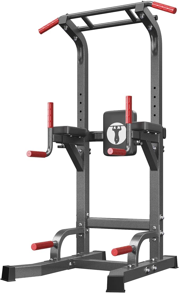 SogesHome Power Tower Pull Up Bar Dip Stand, 10 Adjustable Height Free Standing Assistive Trainer Dip Station, Multi-Function Strength Training Fitness Workout Station for Home Gym Fitness Equipment