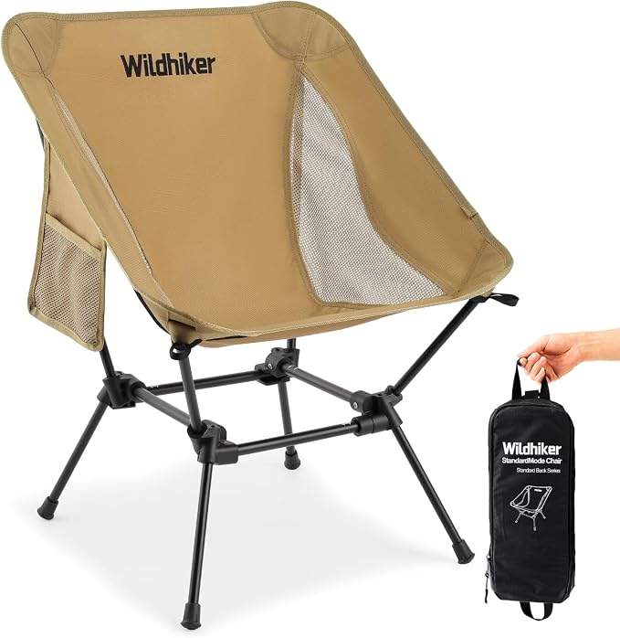 Wildhiker Lightweight Camping Chair – Folding Portable Chair for Adults, 2.16 lbs with Square Base and Carry Bag for Travel, Fishing, Motorcycle, Festival– Khaki