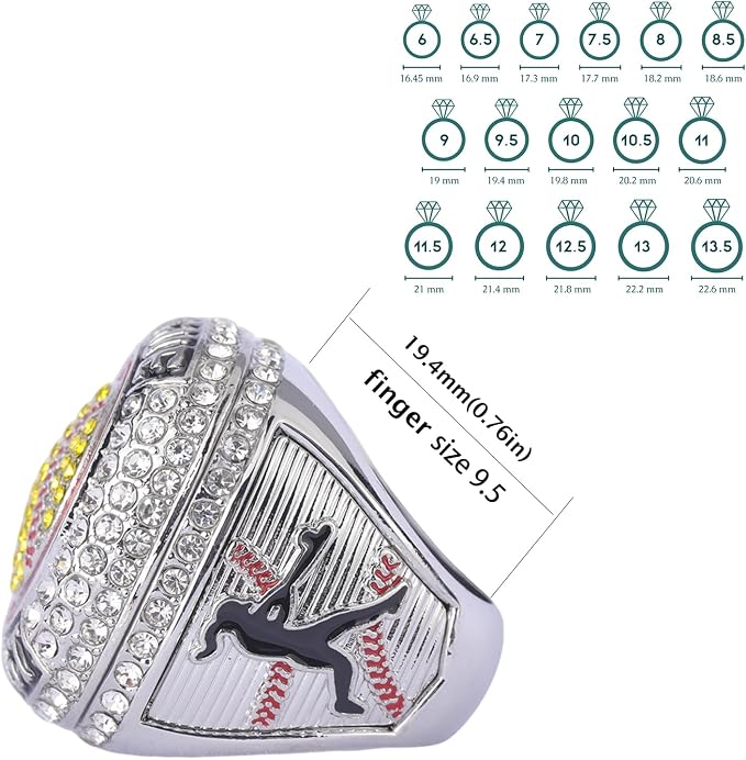 12 pcs Pack League Champions Finalist Softball Championship Awards Trophy Ring Softball Team Awards Softball Players Awards Size 9.5