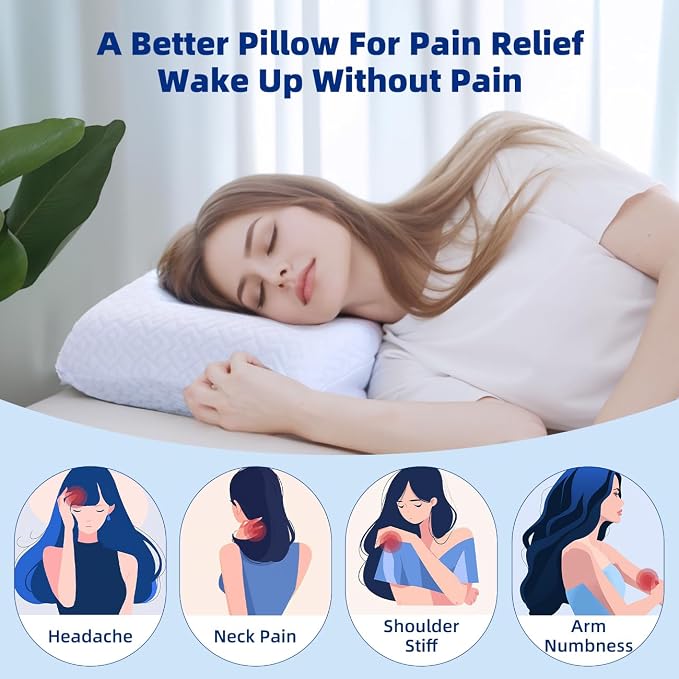 Adjustable Thin Memory Foam Pillow - CertiPUR-US Neck Support Pillow | 4 Heights from 1.2 to 4.8in, Cervical Pillow for Neck Pain Relief, Thin Pillow for Back/Stomach Sleepers,Removable Pillowcase