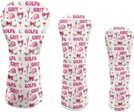 Rnyleeg Golf Club Head Covers for Women Driver Head Cover Leather Fairway Wood Headcover Hybrid Headcovers for Golf Clubs