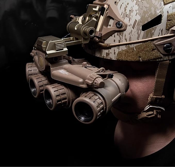 GPNVG 18 Night Vision Goggles Dummy Model with NVG Mount for PVS15/PVS18, Four-Tube Binocular Night Vision for Tactical Helmet NVG Mount, Cosplay Prop, CS Game,No Function (Tan)