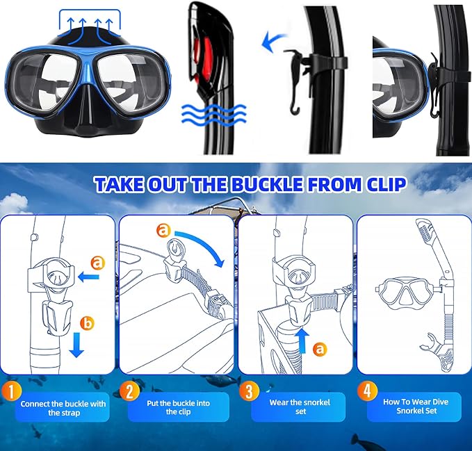 Nearsighted Snorkeling Gear for Adults Youth, Professional Full Dry Top Silicone Snorkel Set, Anti-Fog Scuba Diving Mask with Adjustable Strap
