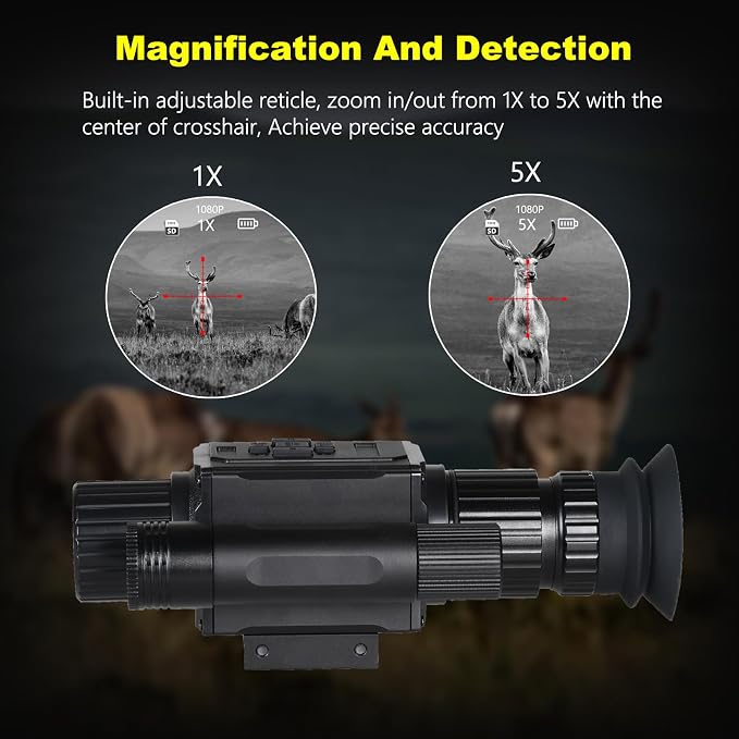 Digital Night Vision Monocular HD 1080P Infrared Night Vision Scope with 5X AI Zoom Video Recording, Hunting Night Vision Camera for Surveillance & Wildlife Observation