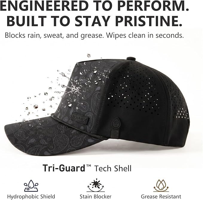 TOP-EX Performance Baseball Hat for Men Water Resistant Golf Cap Running Cooling Snapback Laser Perforated