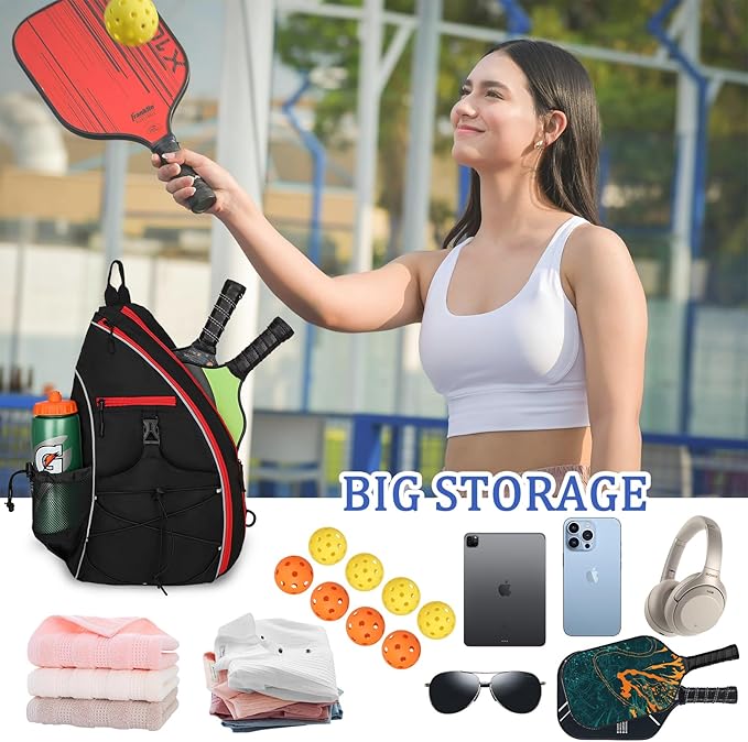 Goloni Pickleball Sling Bag for Men Women, Lightweight Pickleball Backpack with Fence Hook