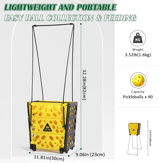 Pickleball Hopper Collector with Wheels, 40 Pickleball Balls Capacity, Lightweight Pickleball Picker Upper, Pickleball Picking Ball Picking Tool.