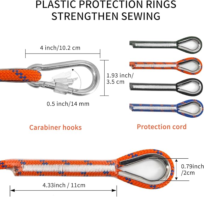 NewDoar 14KN Static Climbing Rope 8mm(5/16in) Accessory Cord Equipment 33FT(10M) 66FT(20M) 98FT(30M) 165FT(50M) Escape Rope with 2 Carabiners for Ice Climbing Equipment Fire Rescue Rope-Orange/50M