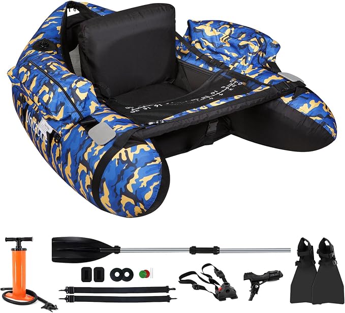 Inflatable Float Tube, with Paddles, Fish Ruler, Air Pump, Adjustable Shoulder Straps, Weight Capacity of 286 pounds, Suitable for Adults Fishing in Rivers and Lakes