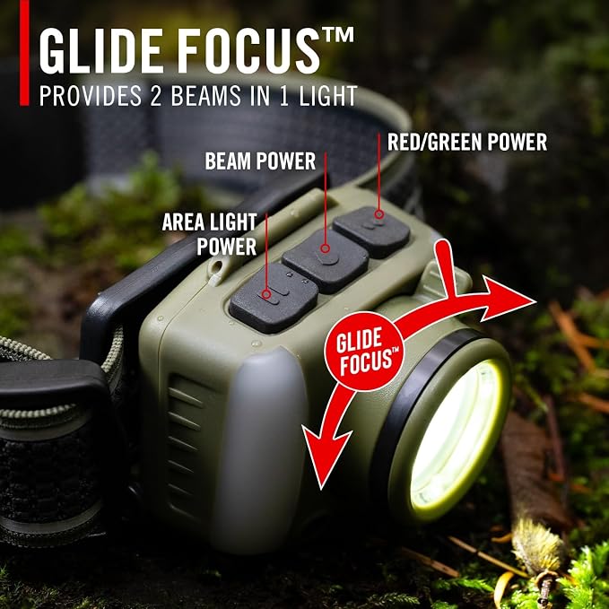 Coast FL97R Voice-Controlled 1200 Lumen Rechargeable LED Headlamp with Pure Beam Spot & Flood, ARC Lighting, Red & Green Color Modes, Glide Focus Radial Arm Dial and USB-C Charge Port, Grey