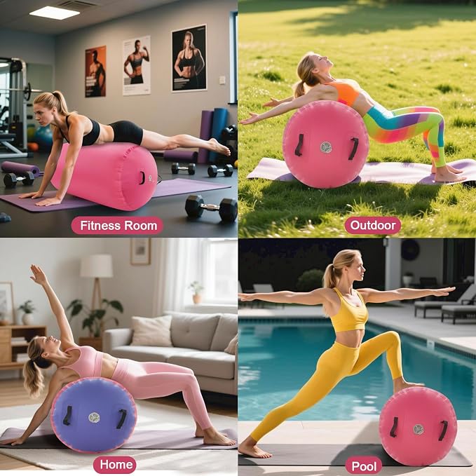 Air Roller Gymnastics Barrel Inflatable Tumbling Roller Air Mat with Electric Pump for Backhandspring Training Yoga Cheerleading Home Use Gym