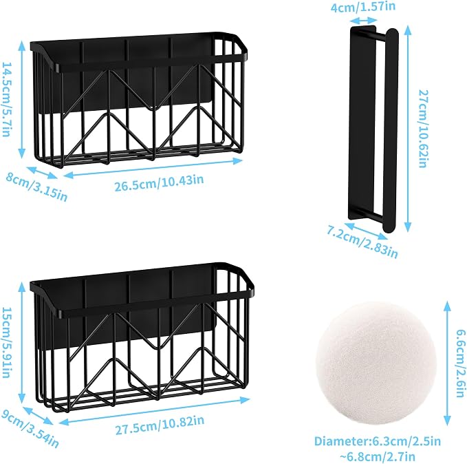 DAOYA Magnetic Dryer Ball Holder and Magnetic Hanger Holder Set - Magnetic Basket Storage for Dryer Balls, Laundry Pods, Dryer Sheets, Laundry Room Organization and Storage, Black
