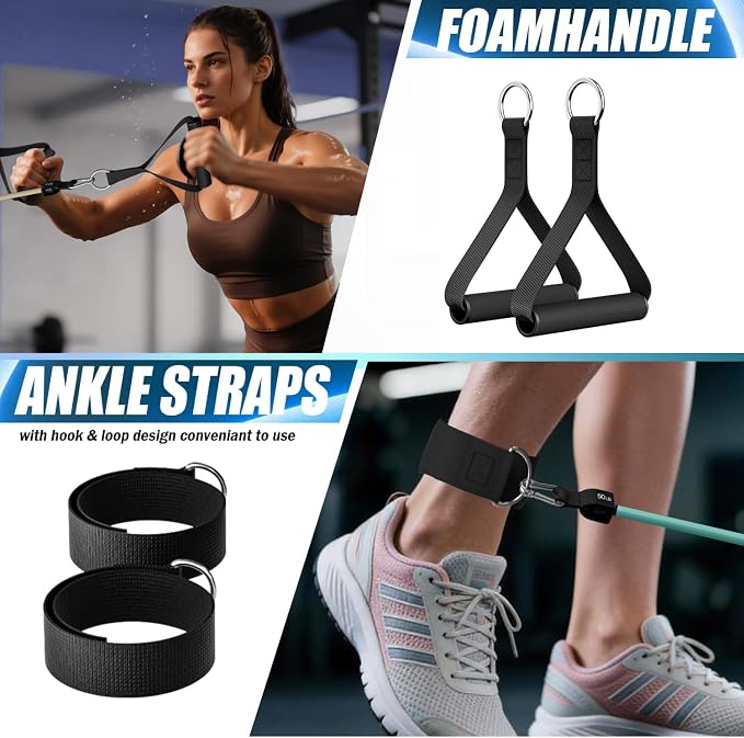 WHATAFIT Resistance Bands, Exercise Bands, Workout Bands with Handles, Door Anchor and Ankle Straps, 5 Resistance Levels Fitness Bands for Strength Training, Physical Therapy, and Home Gym Equipment