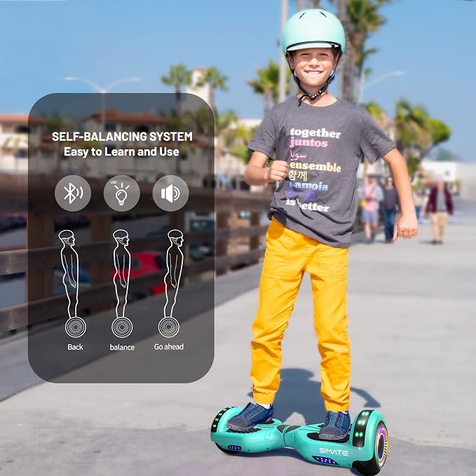 SIMATE Hoverboard, Bluetooth All Terrain Hover Boards with LED Lights and APP Control, Gifts for Kids Adults Girls Boys, for All Ages