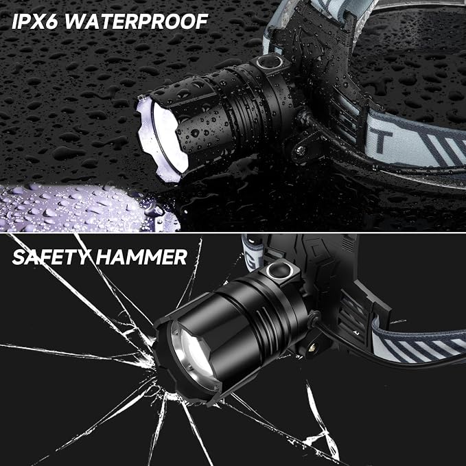 2Pack Headlamp Rechargeable, 99000 LM Super Bright LED Head Lamp with 3 Modes, 90° Adjustable Head Lights for Forehead, 20+Hrs Runtime & IPX6 Waterproof HeadLamps for Camping Running