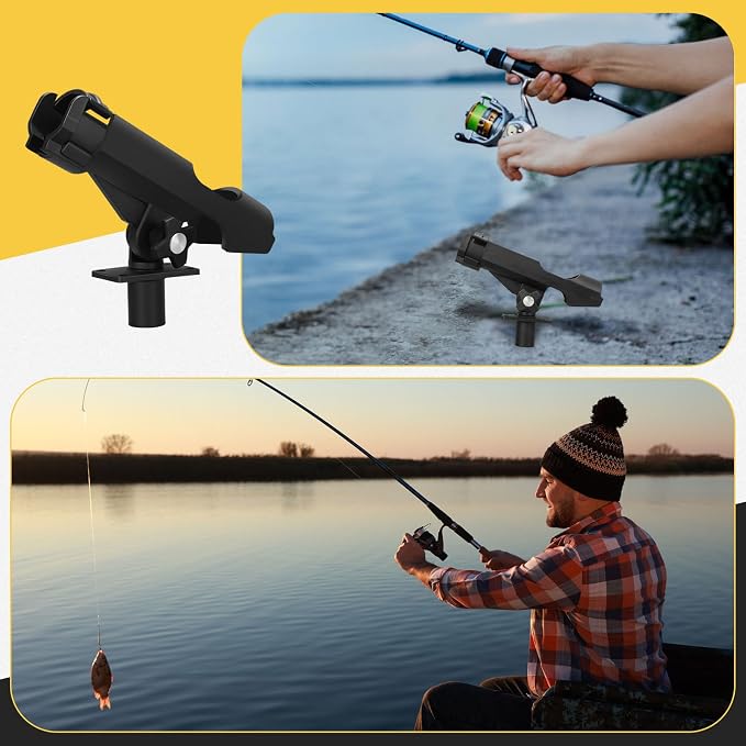 Threlaco Fishing Rod Holder for Boat Adjustable Rod Racks with Side Mount Bulk Swivel Pole Holders for Boats with Combo Mount, Fishing Accessories, Black