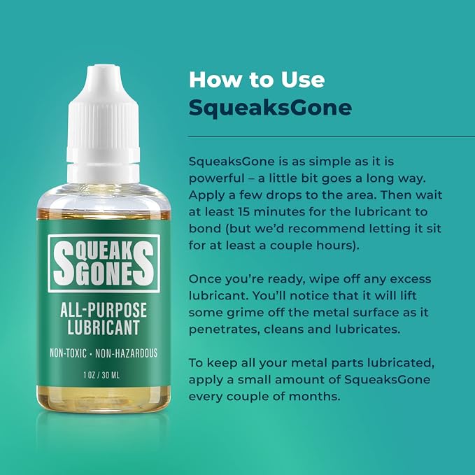 PlanetSafe Lubricants SqueaksGone Lubricant - 4 oz - Squeak Fix - Hinge Oil/Garage Door Lubricant - Sewing Machine Oil/Bike Chain Lube - for Squeaky Sliding Lock - Made in the USA