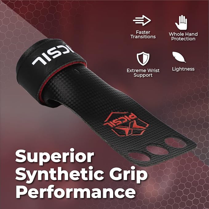 PICSIL - RX Grips | Synthetic Workout & Gymnastics Grips | Ultra-Resistant Carbon Fibre for Cross Training | Helps Prevent Tears & Blisters | Carbon Fibre Material | Use wiht Chalk |