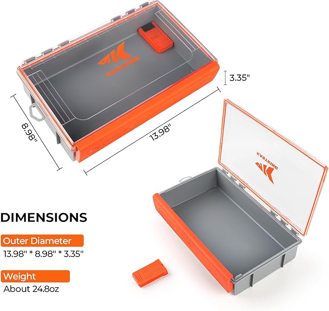 KastKing HyperSeal Waterproof Tackle Box, 3700 Deep Tackle Trays, Fishing Tackle Box Organizer With Exterior Stickers, Fishing Gear & Fishing Accessories Storage, 2 Packs No Compartment