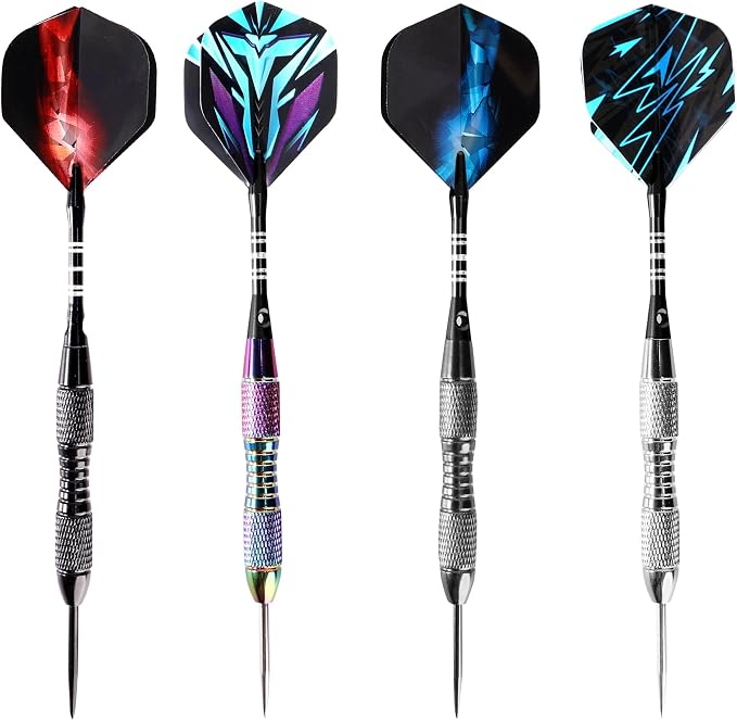 WINSDART Steel Tip Darts 12 Pack Set with Nonslip Iron Barrel Aluminum Dart Shafts and Flights Darts Sharpener an Gift Box