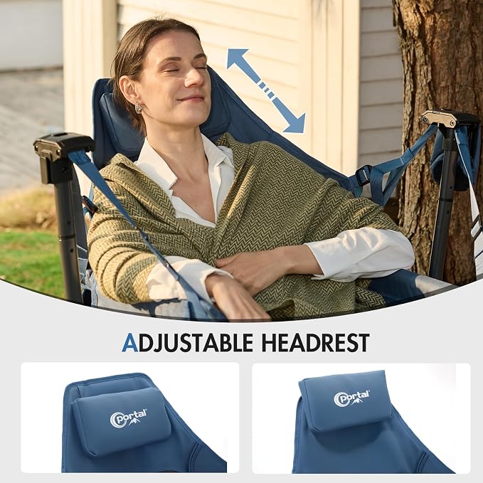 Portal Hammock Camping Chair Heavy Duty 400lbs - Swinging Chair Outdoor with Adjustable Recline & Headrest Pillow, Portable Hammock Swing Chair for Camping Beach Sports Events, Blue