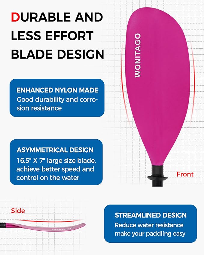 Kayak Paddle Carbon Fiber Shaft and Reinforced Nylon Blade, Adjustable Kayaking Oars, 3 Piece, 230-250 cm/90-98 Inches,210-230 cm/82-90 inches